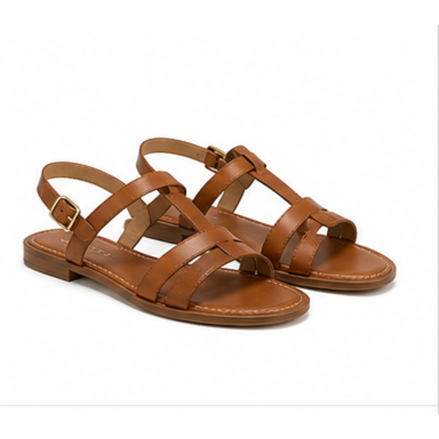 Cognac leather flat sandals